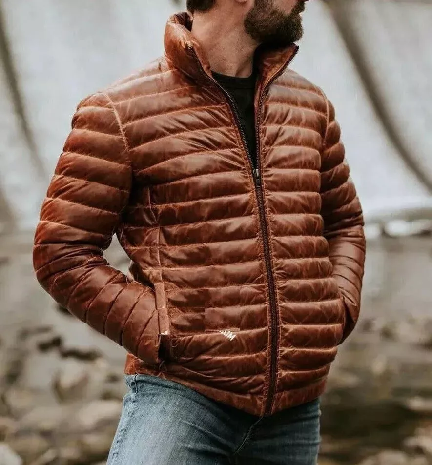 Lambskin Distressed Leather Puffer