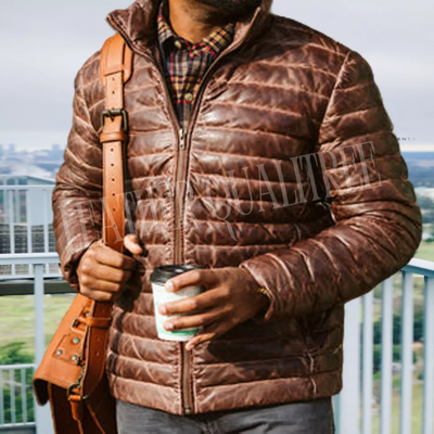 Lambskin Distressed Leather Puffer