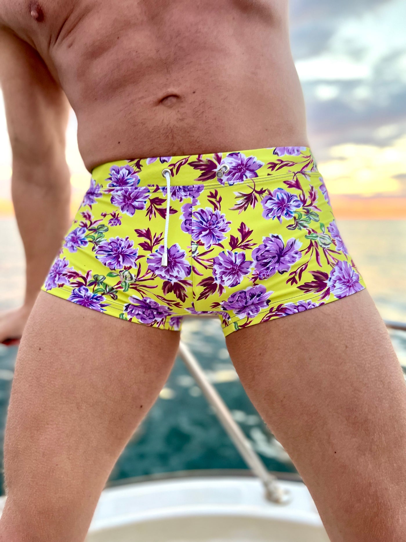 puce peonies swim trunk