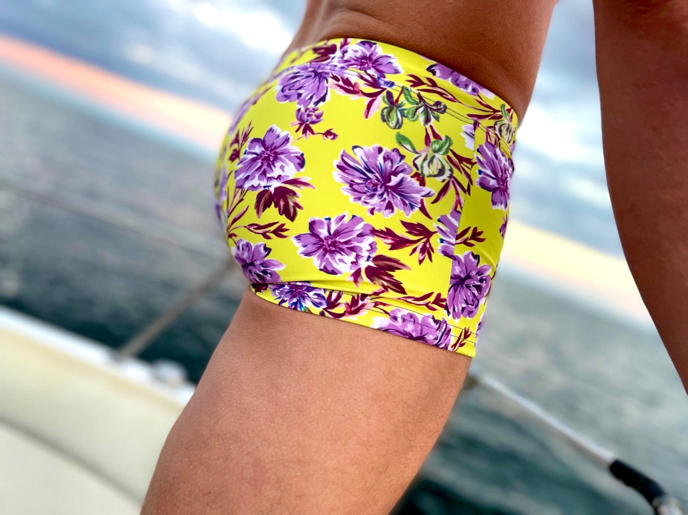 puce peonies swim trunk