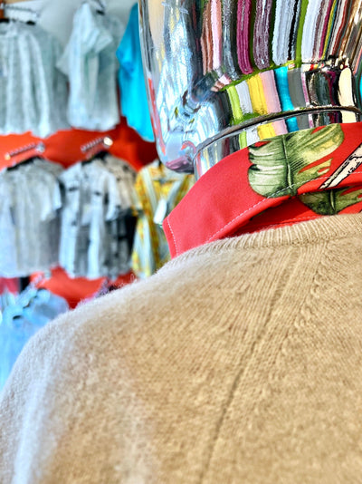 Thane Oatmeal V-Neck 100% Cashmere Sweater (M)