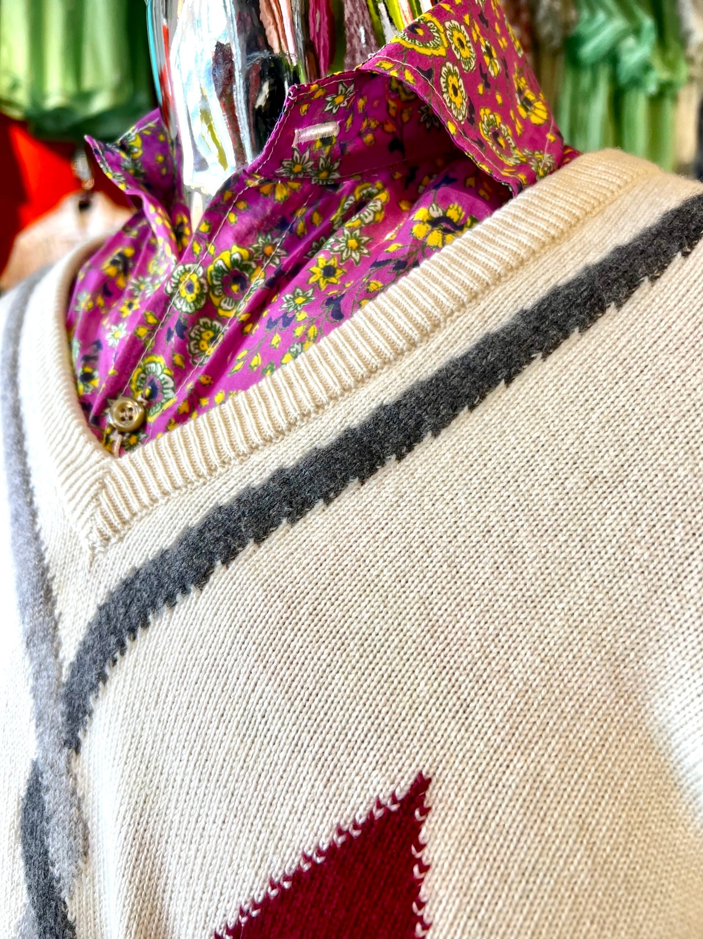 Clark & Gregory Cream Diamonds 100% Hawick Scottish Cashmere Sweater (XL)