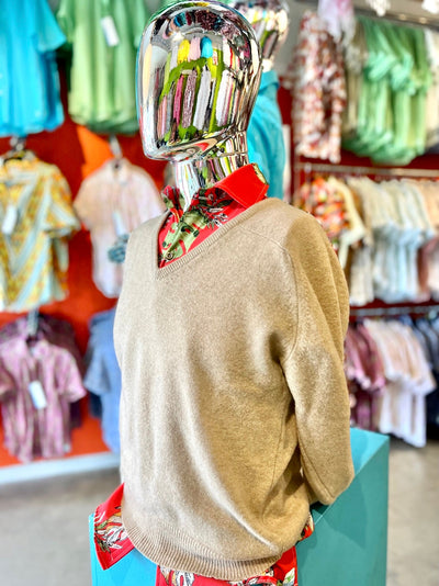 Thane Oatmeal V-Neck 100% Cashmere Sweater (M)