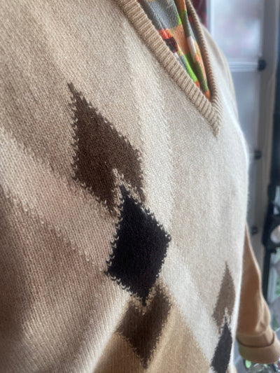 Vintage Size 42/L Intarsia Gladstone of Hawick Smith's Cashmere V-Neck Sweater