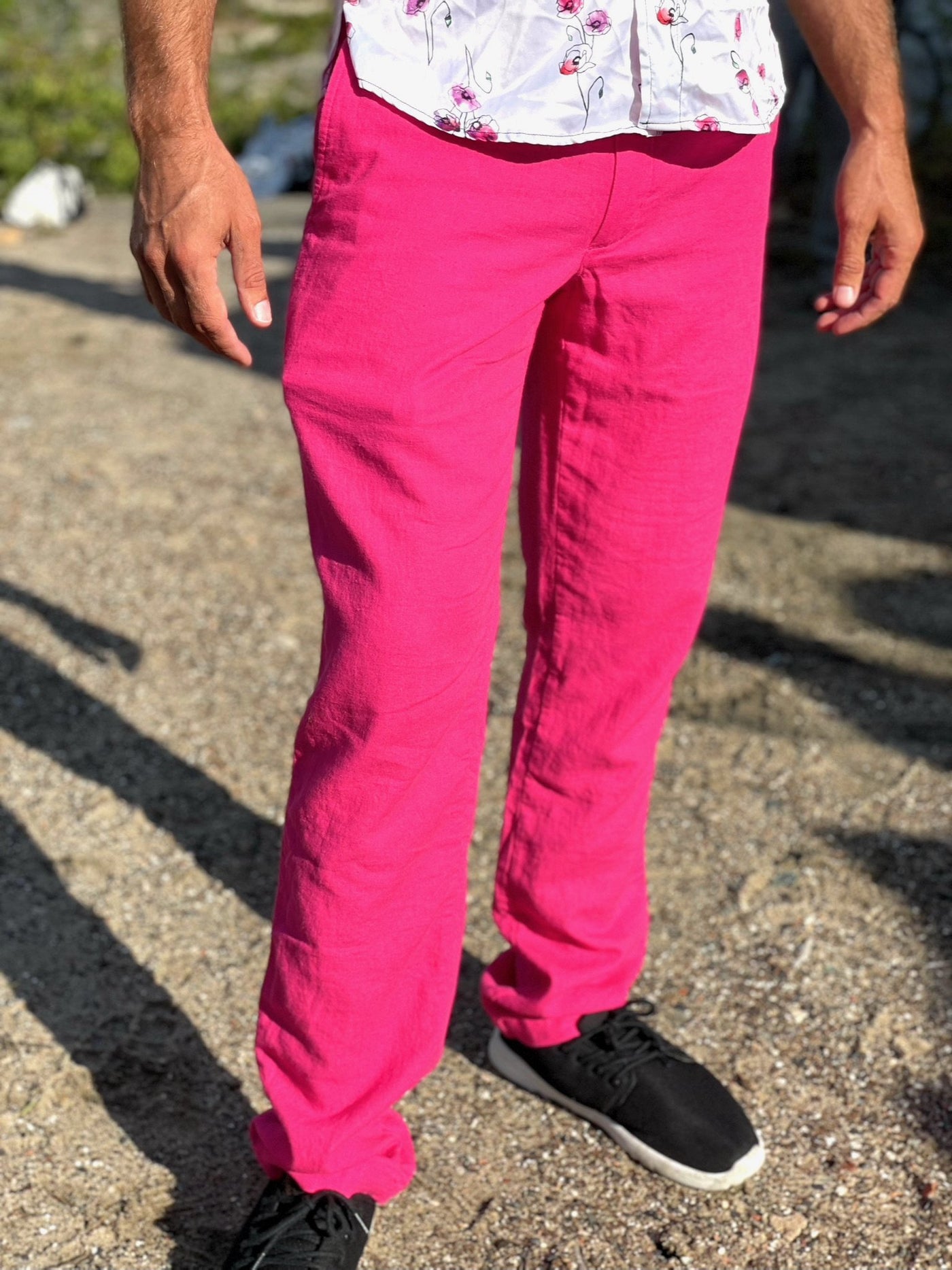 fuchsia linen trouser