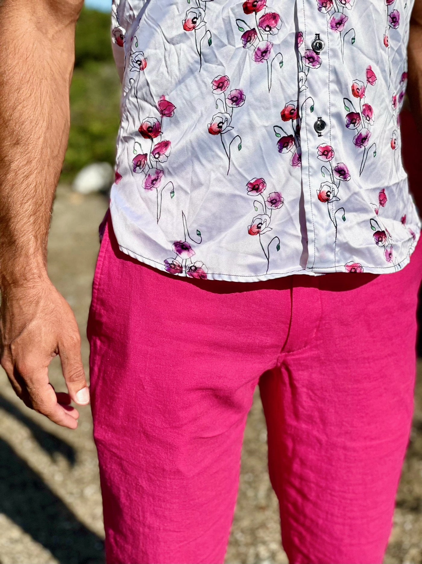 fuchsia linen trouser