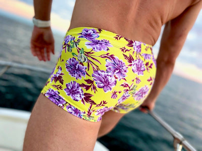 puce peonies swim trunk