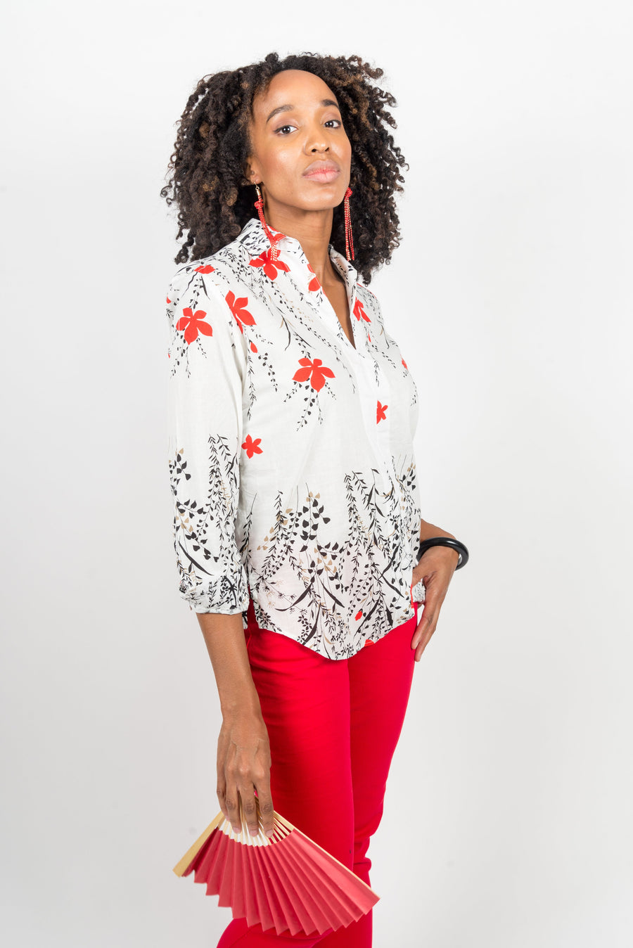 white spray red flowers tunic