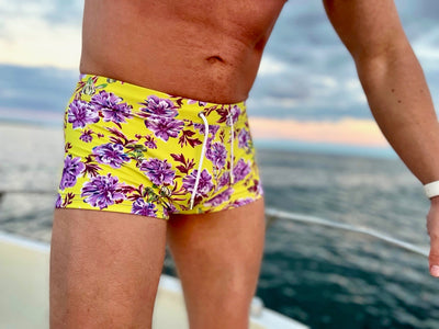 puce peonies swim trunk