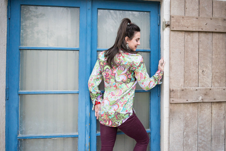 brown funky horizontal floral tunic