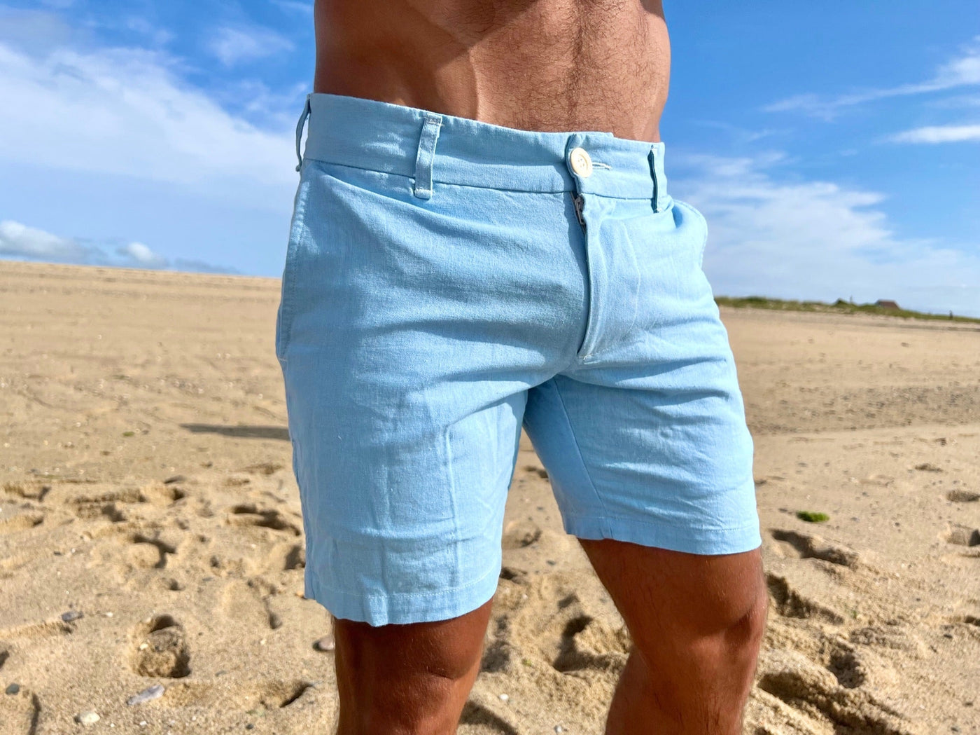 dusty blue linen short