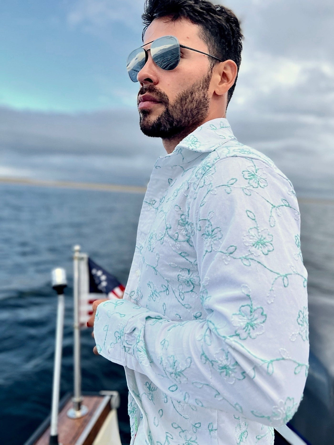 weighty green embroidered LS