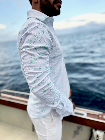 weighty green embroidered LS