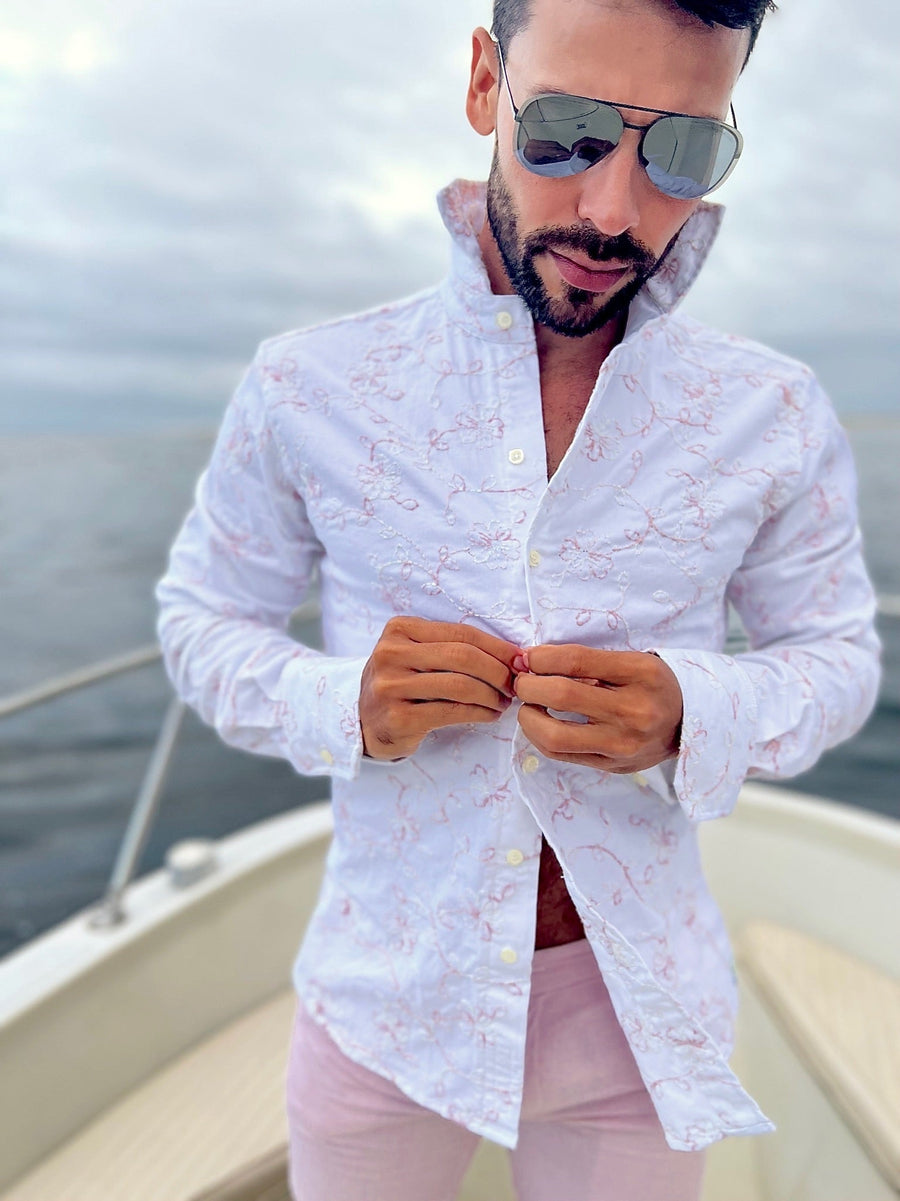 weighty pink embroidered LS