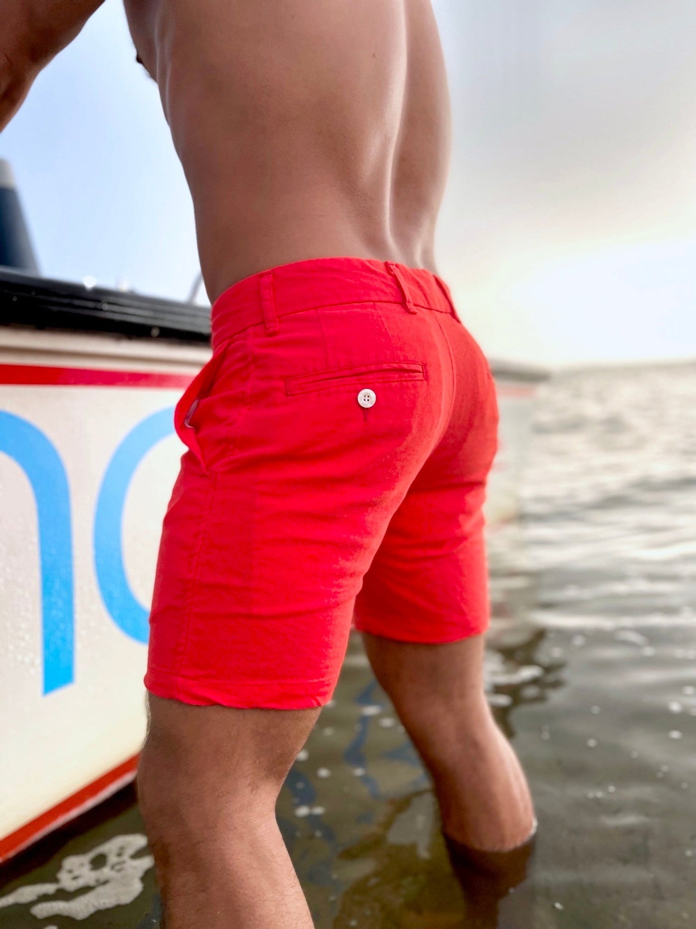 nantucket red linen short