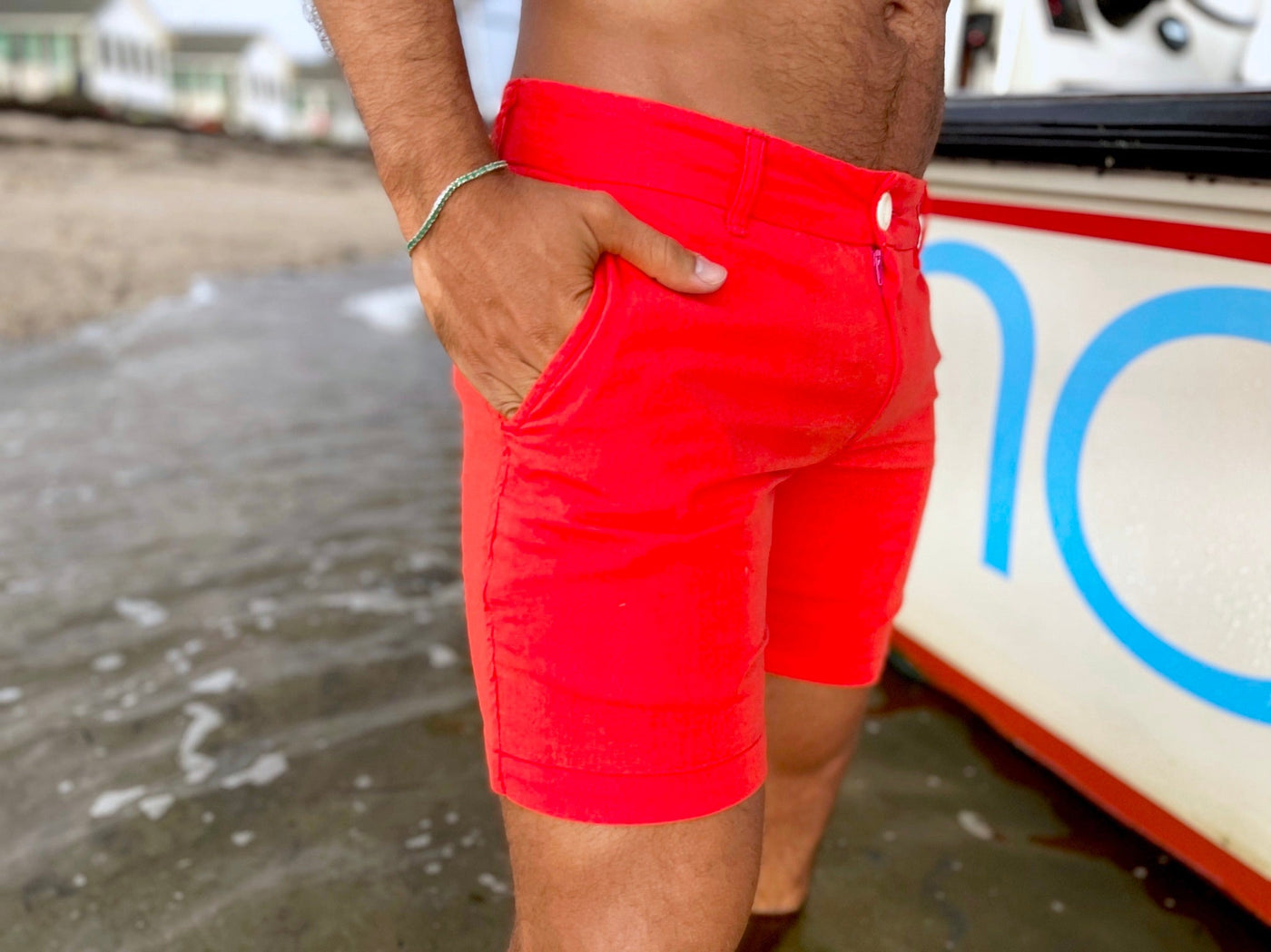 nantucket red linen short