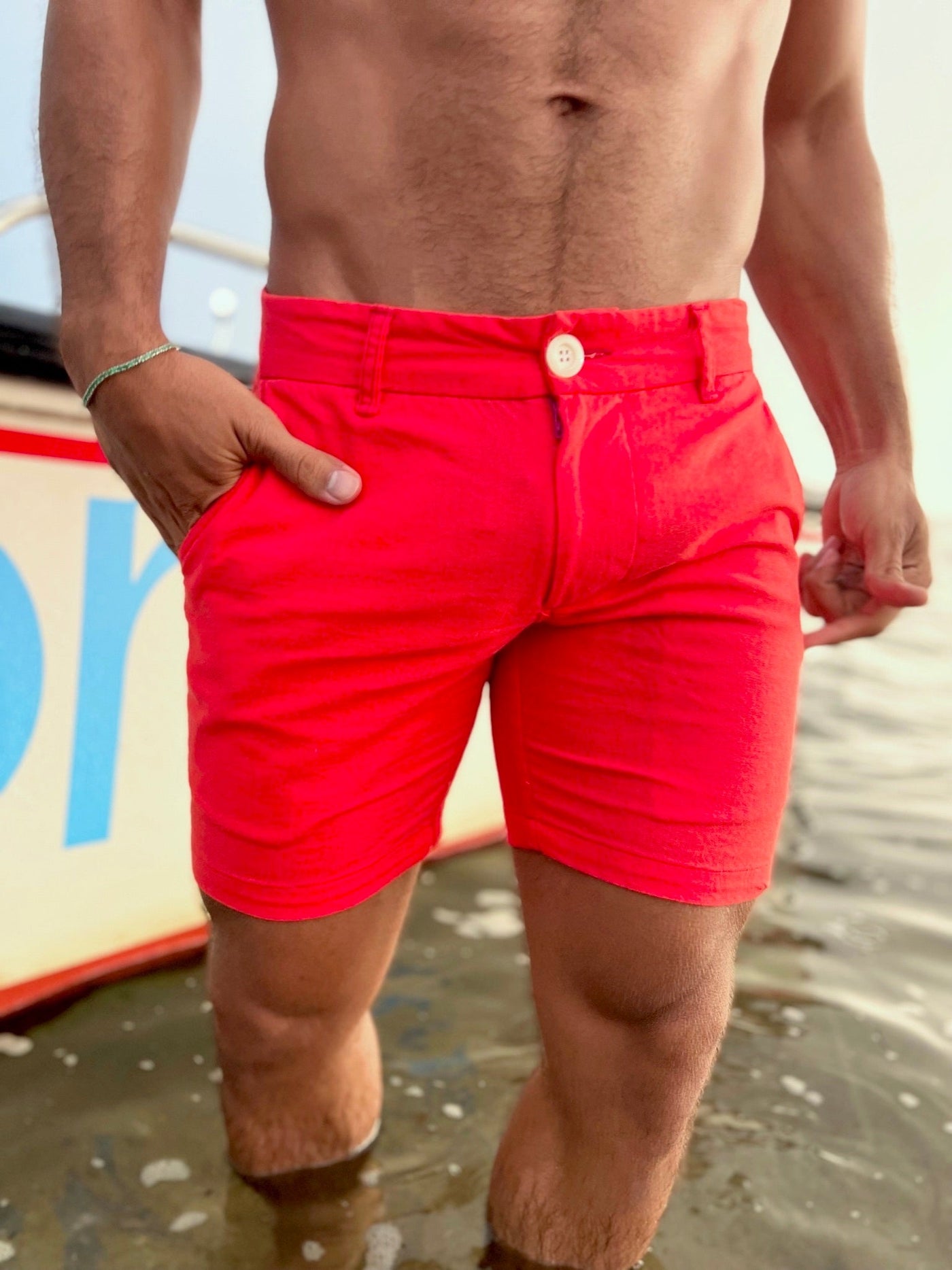 nantucket red linen short