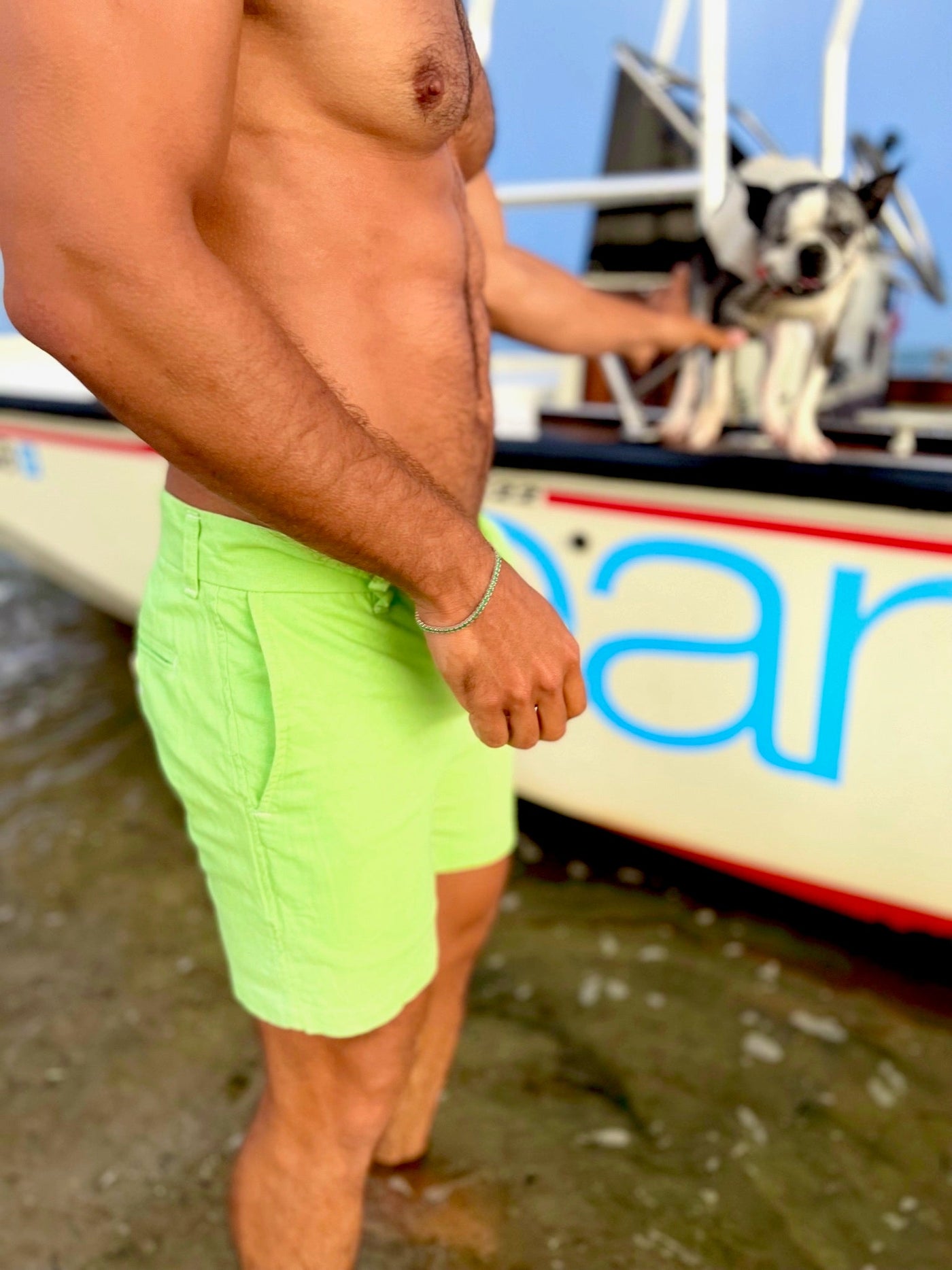 light lime linen short