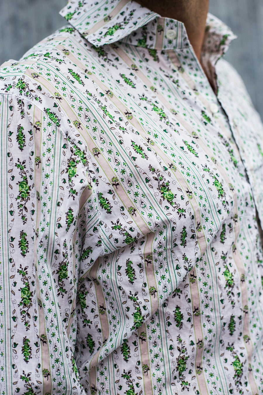 green ditsy LS