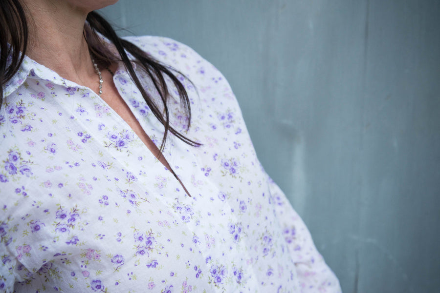 purple ditsyflowers tunic