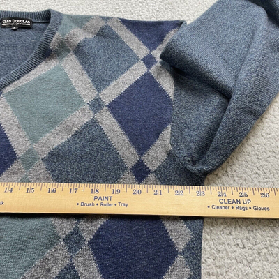 Clan Douglas 100% Cashmere Sweater Blue Intarsia Made in Scotland XL